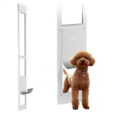 Front. VEVOR - Dog Door for Sliding Glass Door, 91 to 96 in Adjustable Height, Aluminum Alloy Frame with Metal Rotating Hinges.
