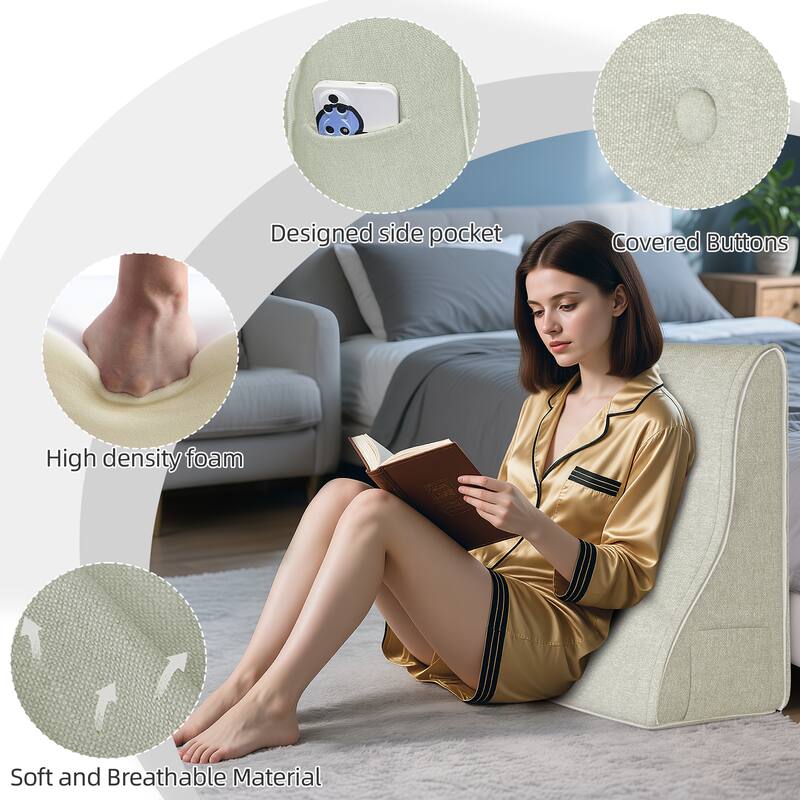 Designed side pocket, Covered buttons, High density foam, Soft and breathable material.