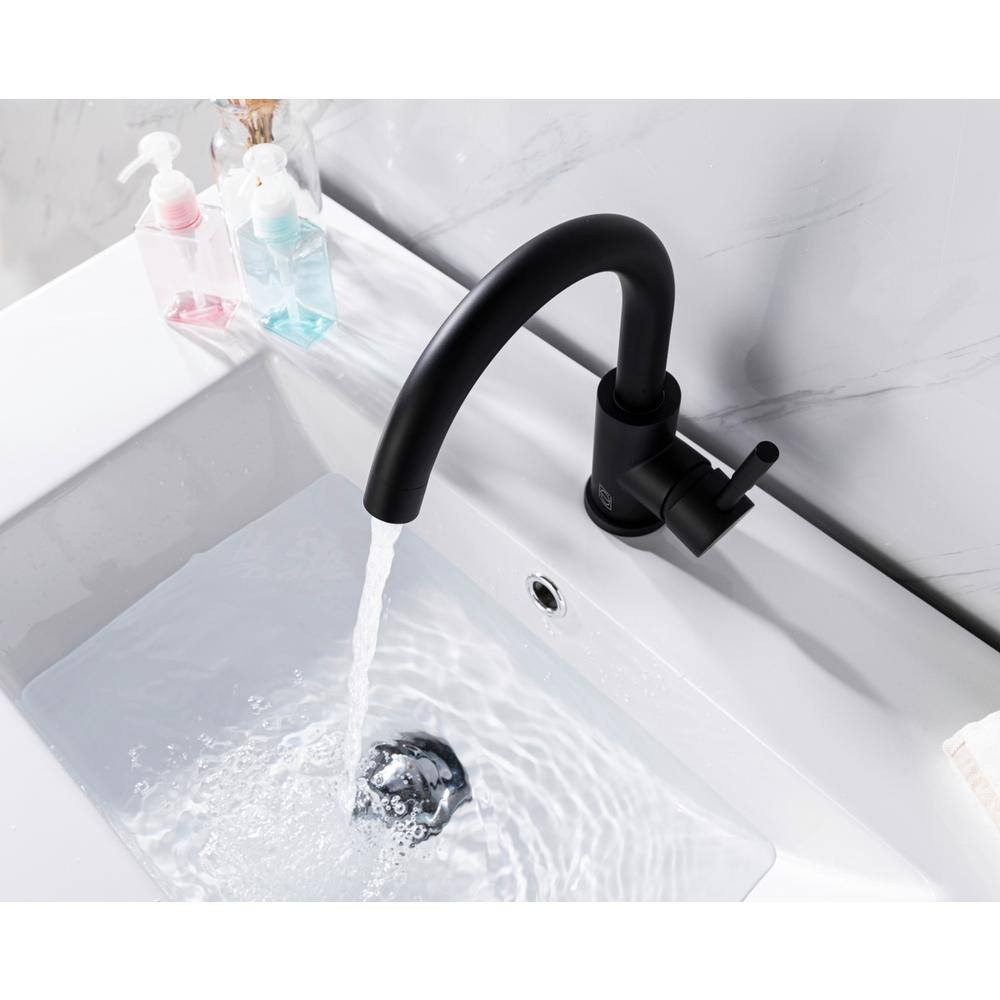 Alt View 8. Elegant Kitchen and Bath - Louis Single Hole Single Handle Bathroom Faucet in Matte Black - Matte Black.