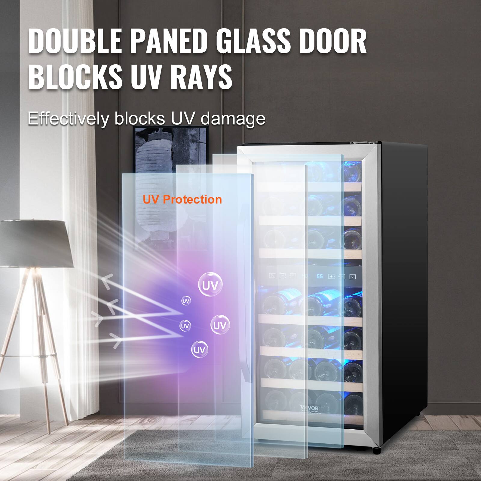 DOUBLE PANED GLASS DOOR BLOCKS UV RAYS  
Effectively blocks UV damage  
UV Protection  
UV  
UV  
UV  
UV