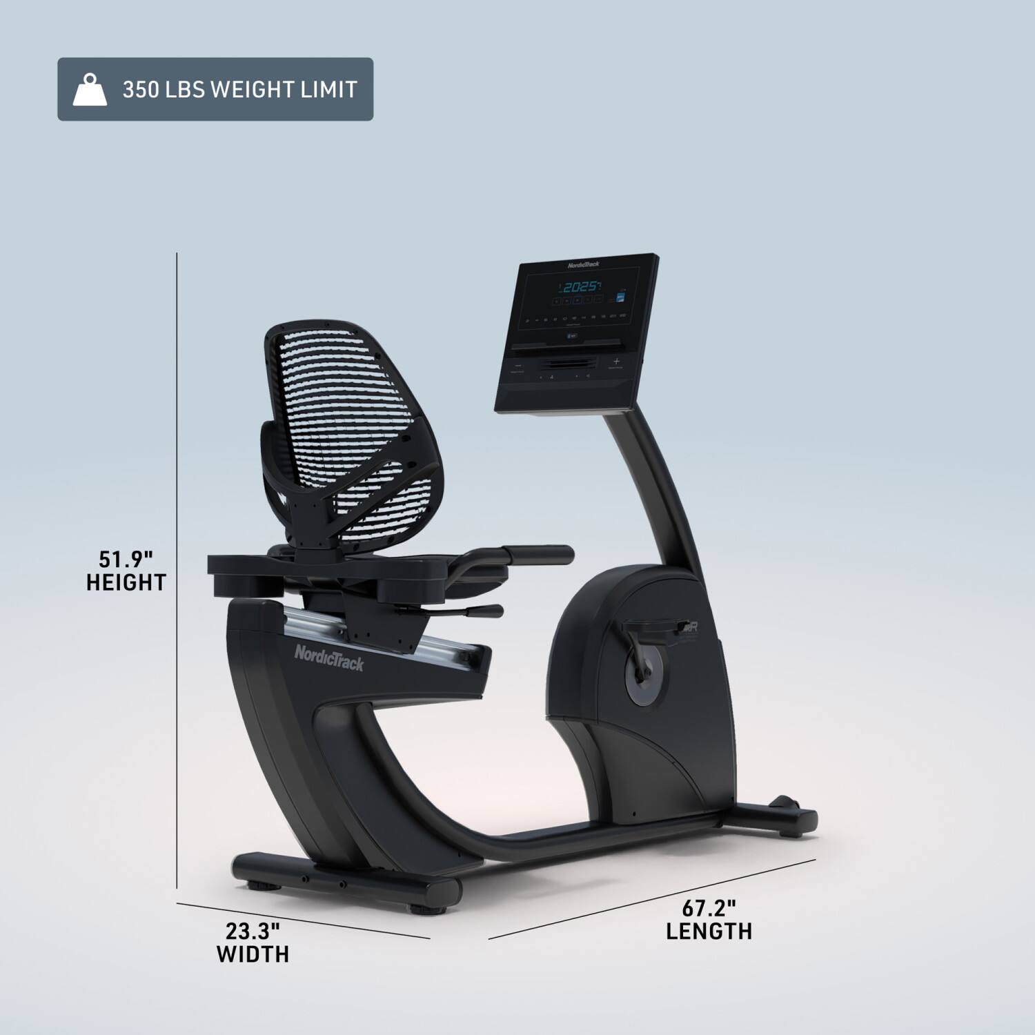 350 LBS WEIGHT LIMIT  
51.9" HEIGHT  
23.3" WIDTH  
67.2" LENGTH