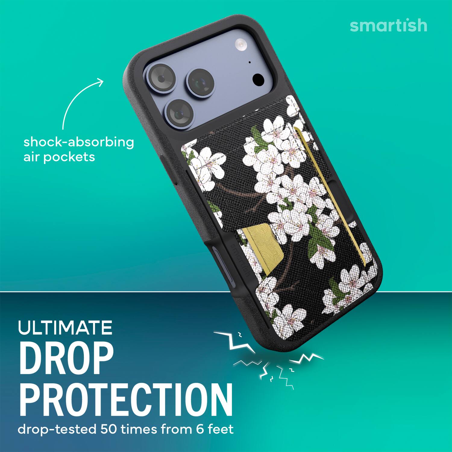 smartish shock-absorbing air pockets ULTIMATE DROP PROTECTION drop-tested 50 times from 6 feet