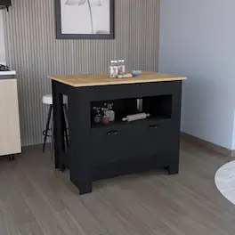 Loheer - Arlet Modern Stationary Kitchen Island with Storage Cabinet and Shelf - Multicolor