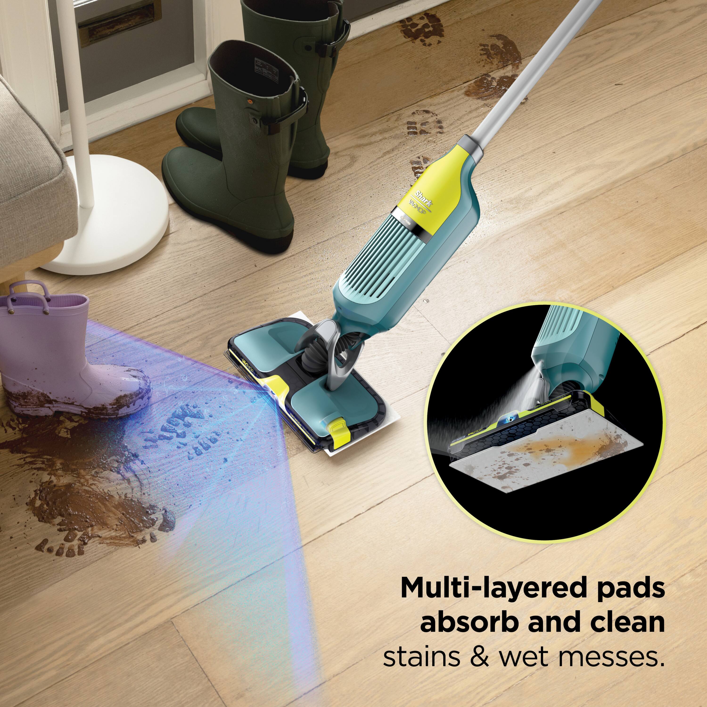 Multi-layered pads absorb and clean stains & wet messes.