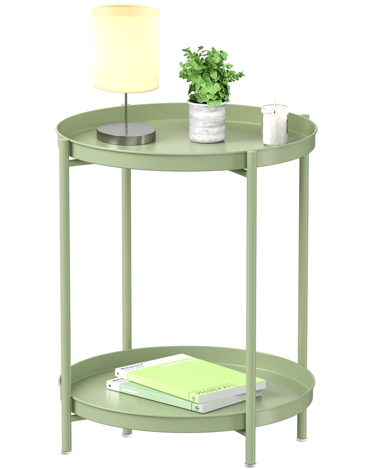 JETRANSPORT - 2 Tier End Table - Metal Side Waterproof Small Sofa Coffee Tables Bedroom Indoor Outdoor With Removable Tray F - Atrovirens 2 tier