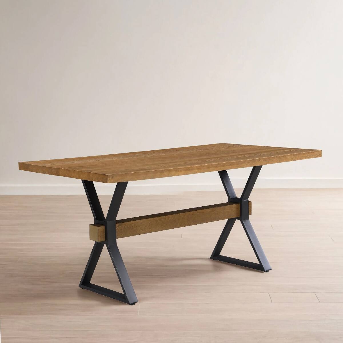 Back. Loheer - Loheer Brown Farmhouse Dining Table, X-Shaped Legs, Seats Six - Brown.