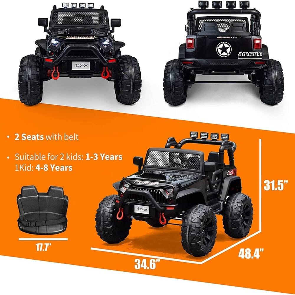 FACT  
BROTHERS  
BROTHERS  
NapFox  
2 Seats with belt  
Suitable for 2 kids: 1-3 Years  
1 Kid: 4-8 Years  
BROTHERS  
4X4  
31.5"  
NapFox  
17.7"  
34.6"  
48.4"
