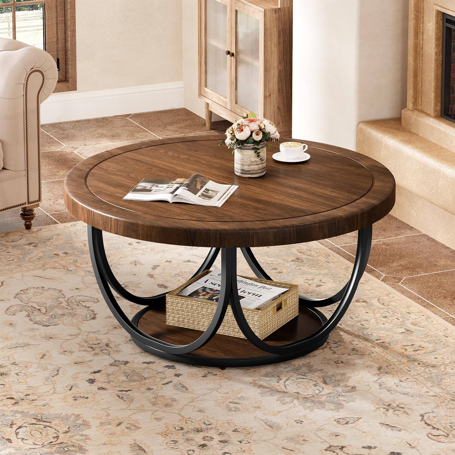 Tribesigns Round Coffee Table with 2 Tiers, 31.5
