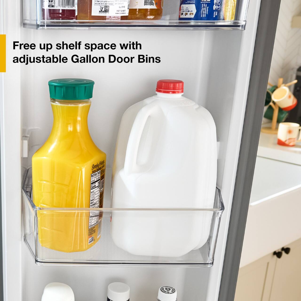Free up shelf space with adjustable Gallon Door Bins