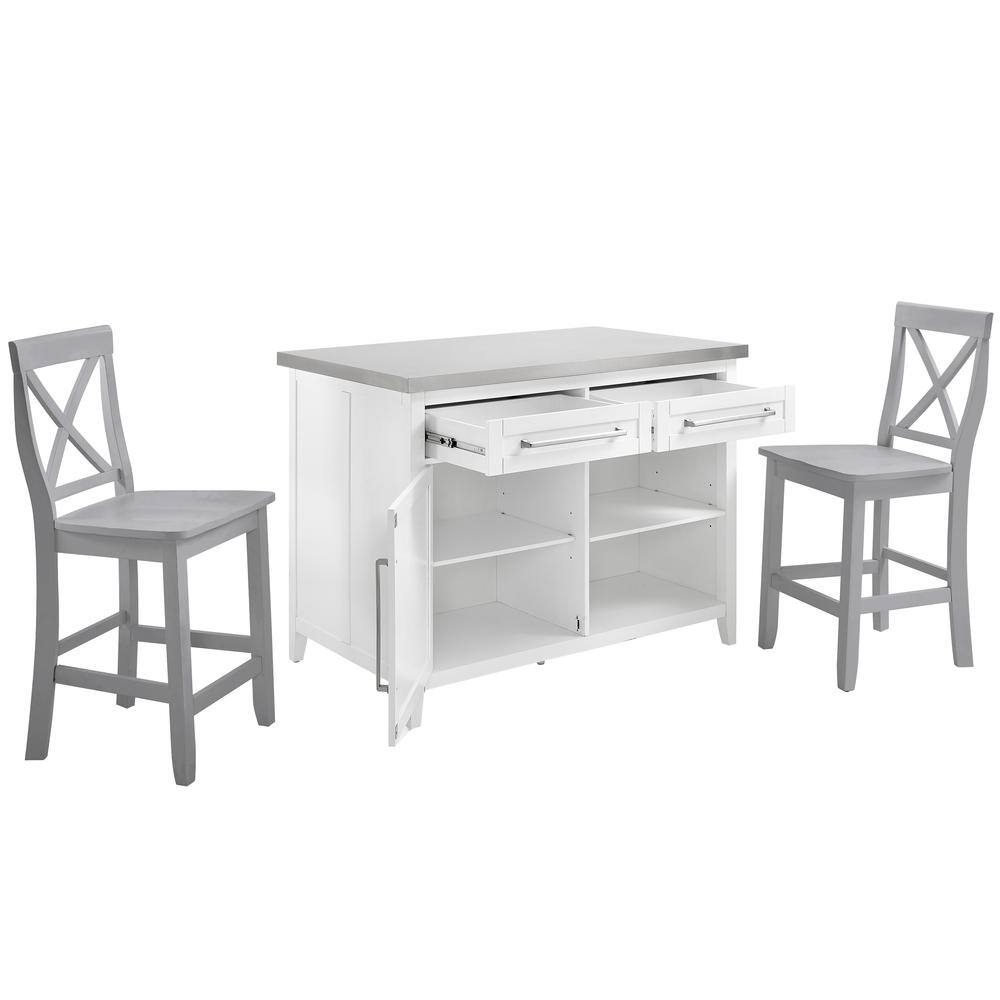 Alt View 8. Crosley Furniture - Silvia Stainless Steel Top Kitchen Island W/X-Back Stools - White.