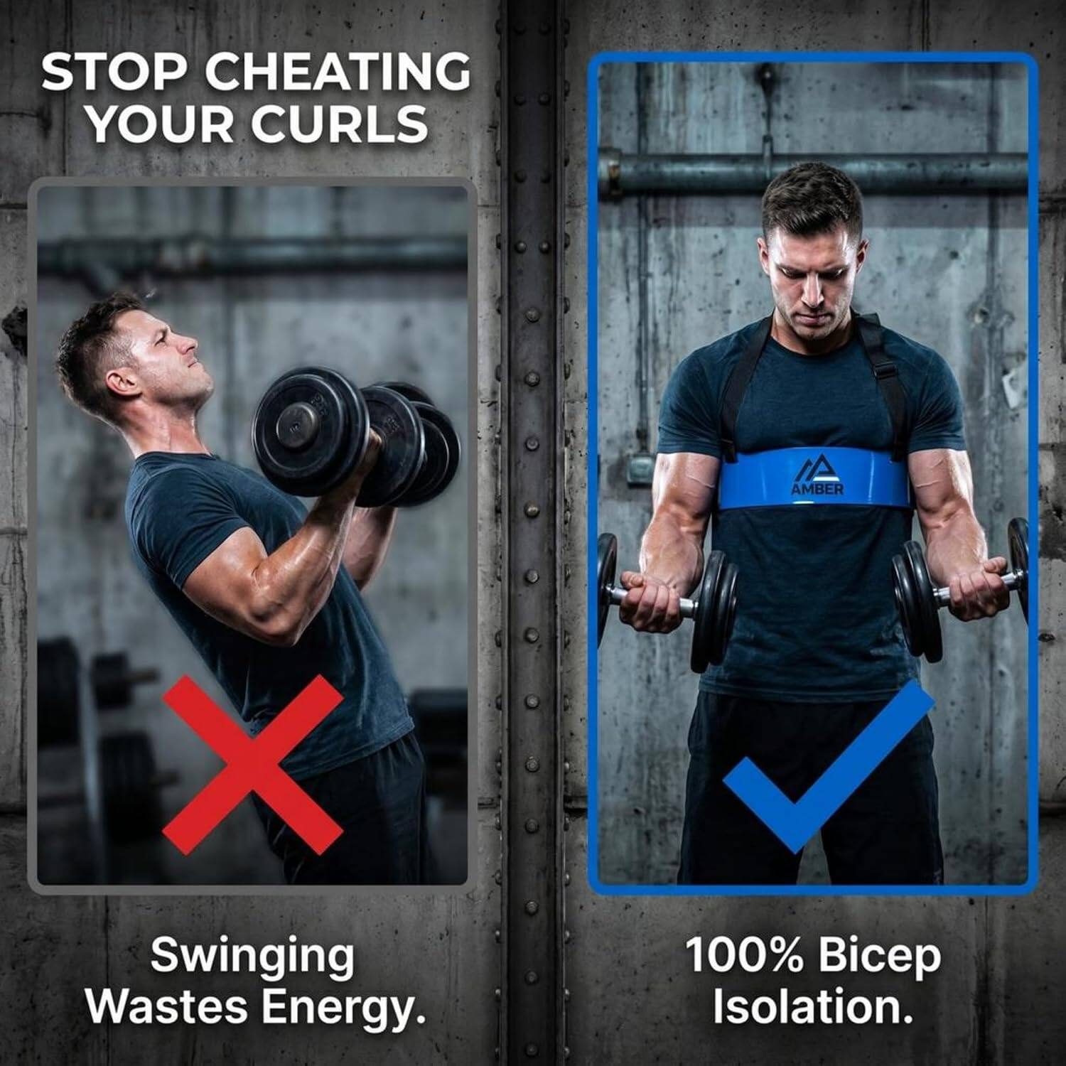 STOP CHEATING YOUR CURLS  
Swinging Wastes Energy.  
100% Bicep Isolation.