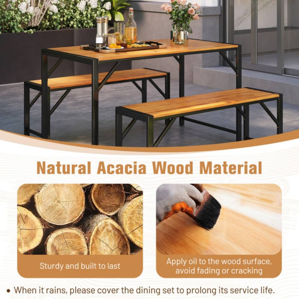 Natural Acacia Wood Material

Sturdy and built to last

Apply oil to the wood surface, avoid fading or cracking

When it rains, please cover the dining set to prolong its service life.