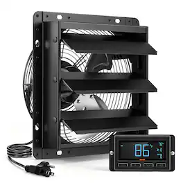 VEVOR - 10 Inch Shutter Exhaust Fan Wall Mounted Automatic Louvers EC Motor, Steel Housing, Temperature & Humidity Controller - Black
