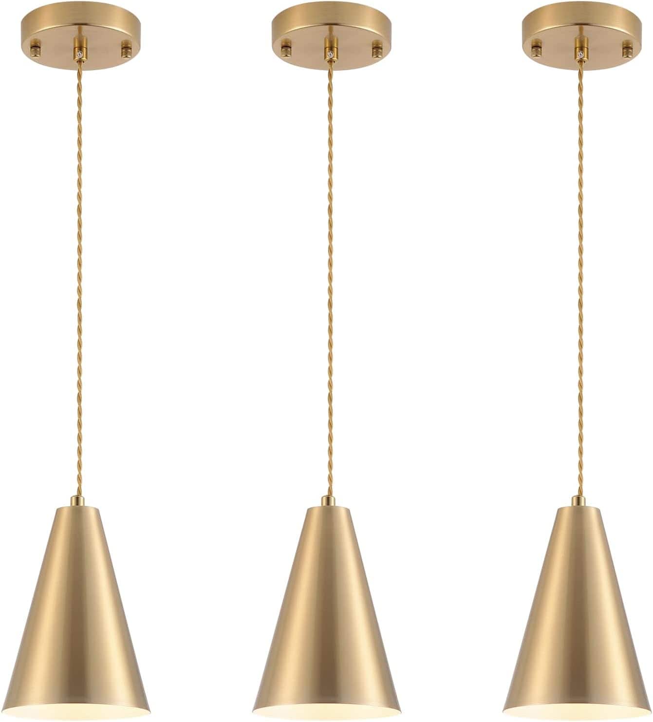 FINEAK - Modern Farmhouse Pendant Lights 3-Pack for Kitchen Island & Dining Room - 3Pack Gold