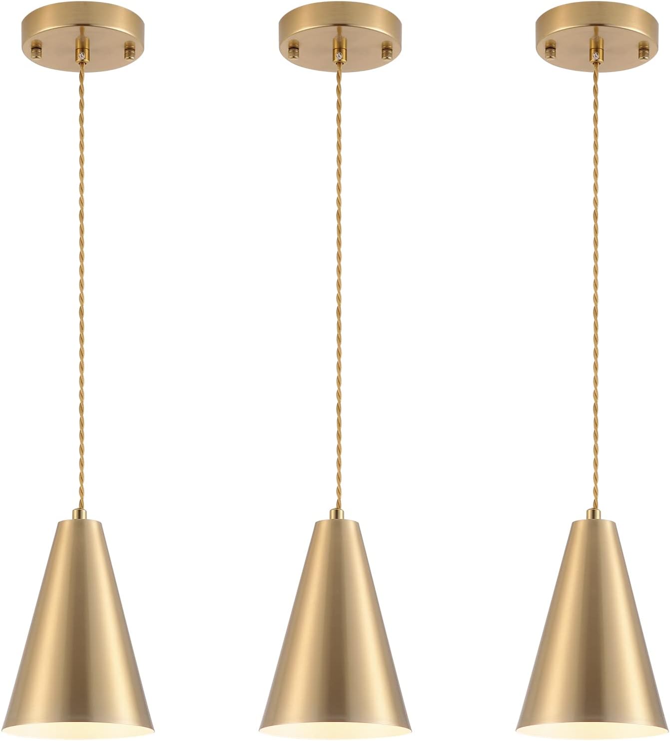 Front. FINEAK - Modern Farmhouse Pendant Lights 3-Pack for Kitchen Island & Dining Room - 3Pack Gold.