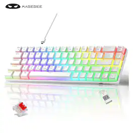 MageGee - MK BOX Plus Ivory White RGB Red Switch Three Model Rechargeable RGB Tri-mode Mechanical Gaming Keyboard - White/Red