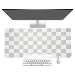 Unique Bargains - Checkered Desk Mat, 31.5x15.7 Inch Mouse Pad, Non-Slip Rubber, Stitched Edges, Soft, for Computer/Laptop - Gray/White