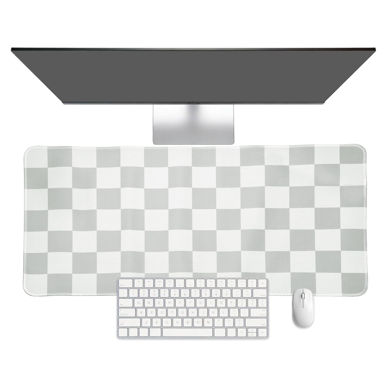Front. Unique Bargains - Checkered Desk Mat, 31.5x15.7 Inch Mouse Pad, Non-Slip Rubber, Stitched Edges, Soft, for Computer/Laptop - Gray/White.