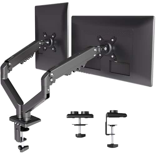 Hirose Alice - Single Monitor Mount Gas Spring Arm For 15-32 Inch Screens Adjustable Computer Stand Up To 20 Lbs With Clamp - Black-Basic Dual Mount