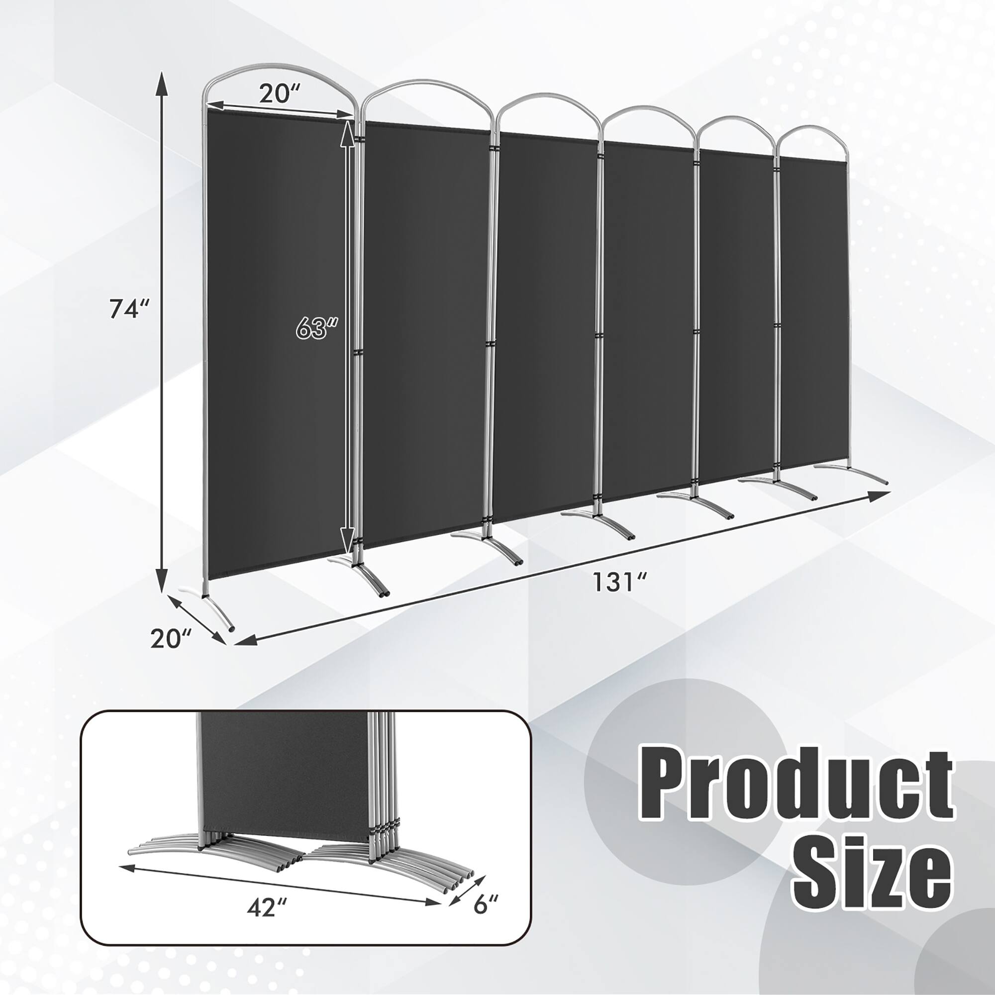 20"  
74"  
63"  
131"  
20"  
42"  
6"  

Product Size