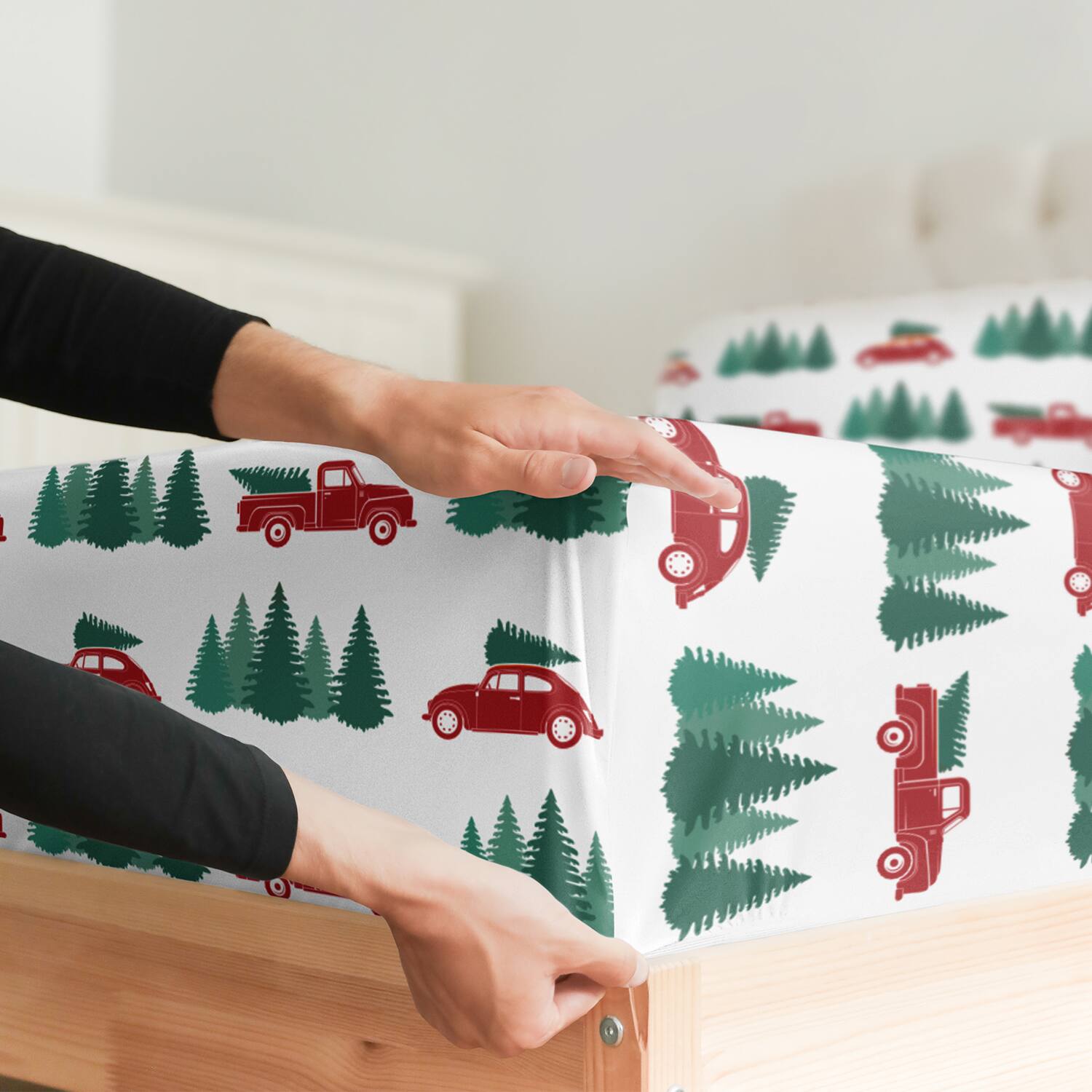 Back. CGK Linens - 4 Piece Christmas Pattern Sheet Set - Soft, Wrinkle-Resistant Holiday Bedding - Queen - Truck.