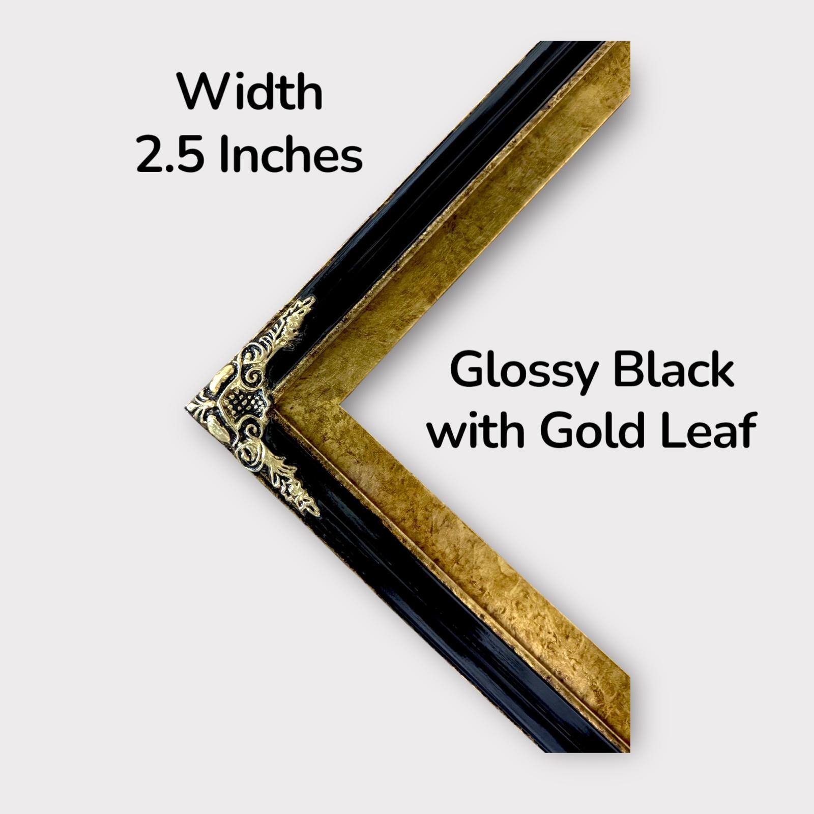 Width 2.5 Inches  
Glossy Black with Gold Leaf