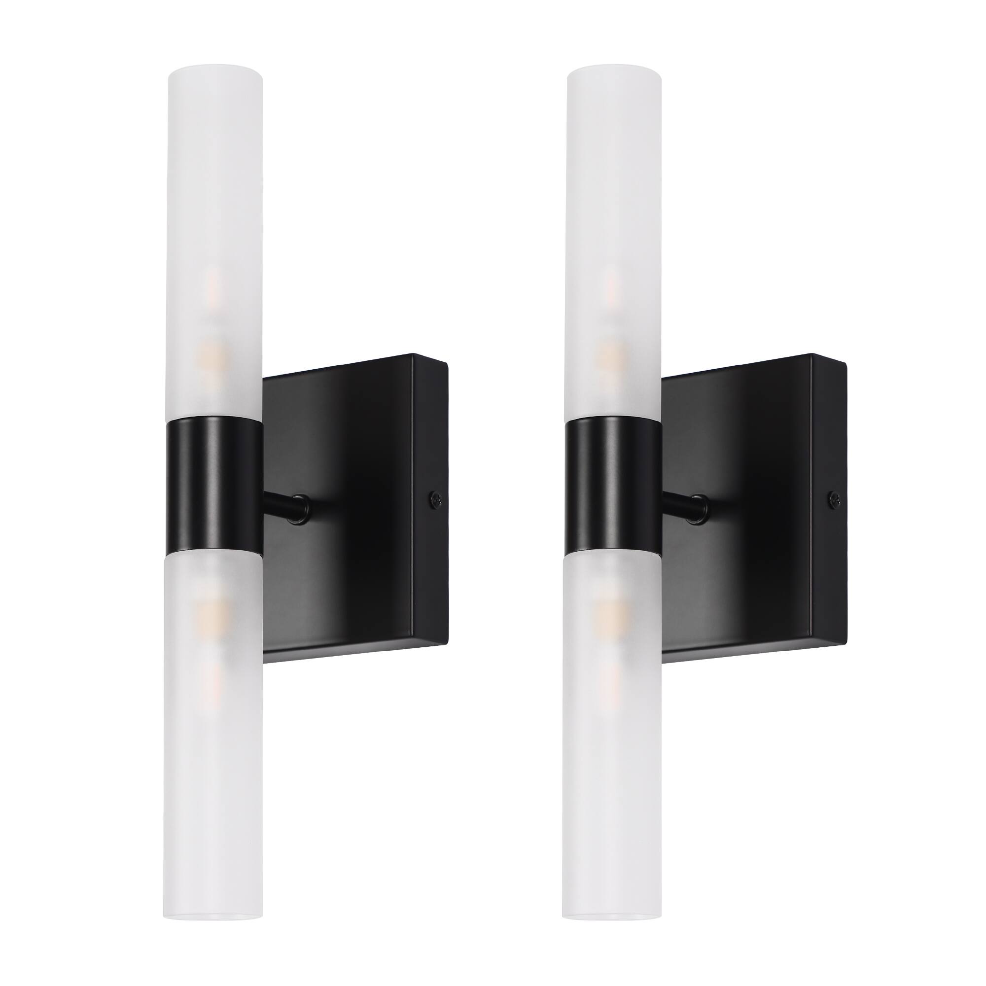 Front. Jandcase - 5 inch 2 Light Matte Black Modern Cylinder Bathroom Wall Sconce with Frosted Glass Shade(2 Pack).