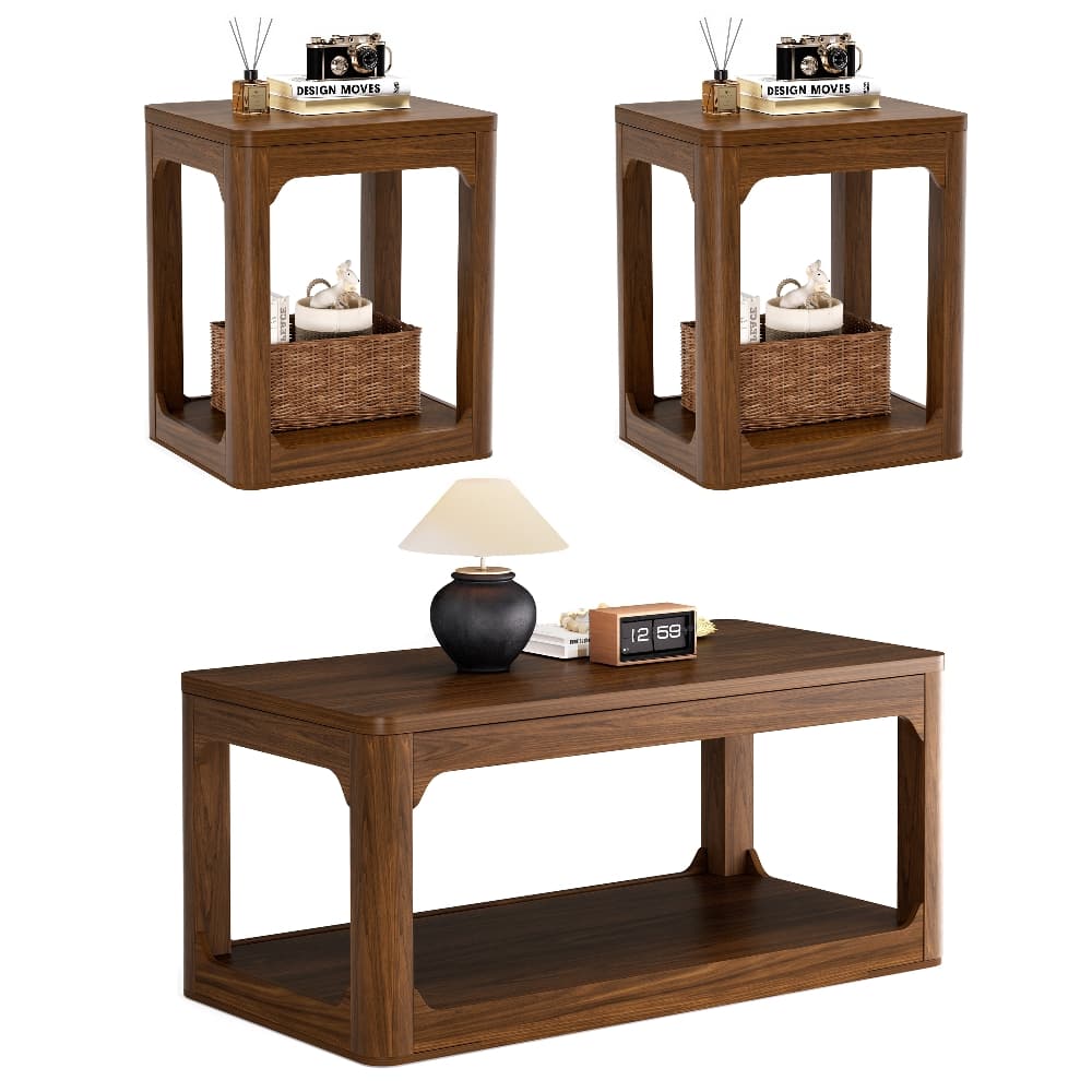 Loheer - 3 Piece Coffee Table Set Modern Living Room Table Set with Storage - Walnut