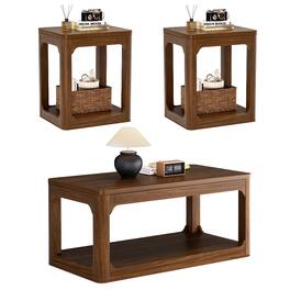 Loheer - 3 Piece Coffee Table Set Modern Living Room Table Set with Storage - Walnut
