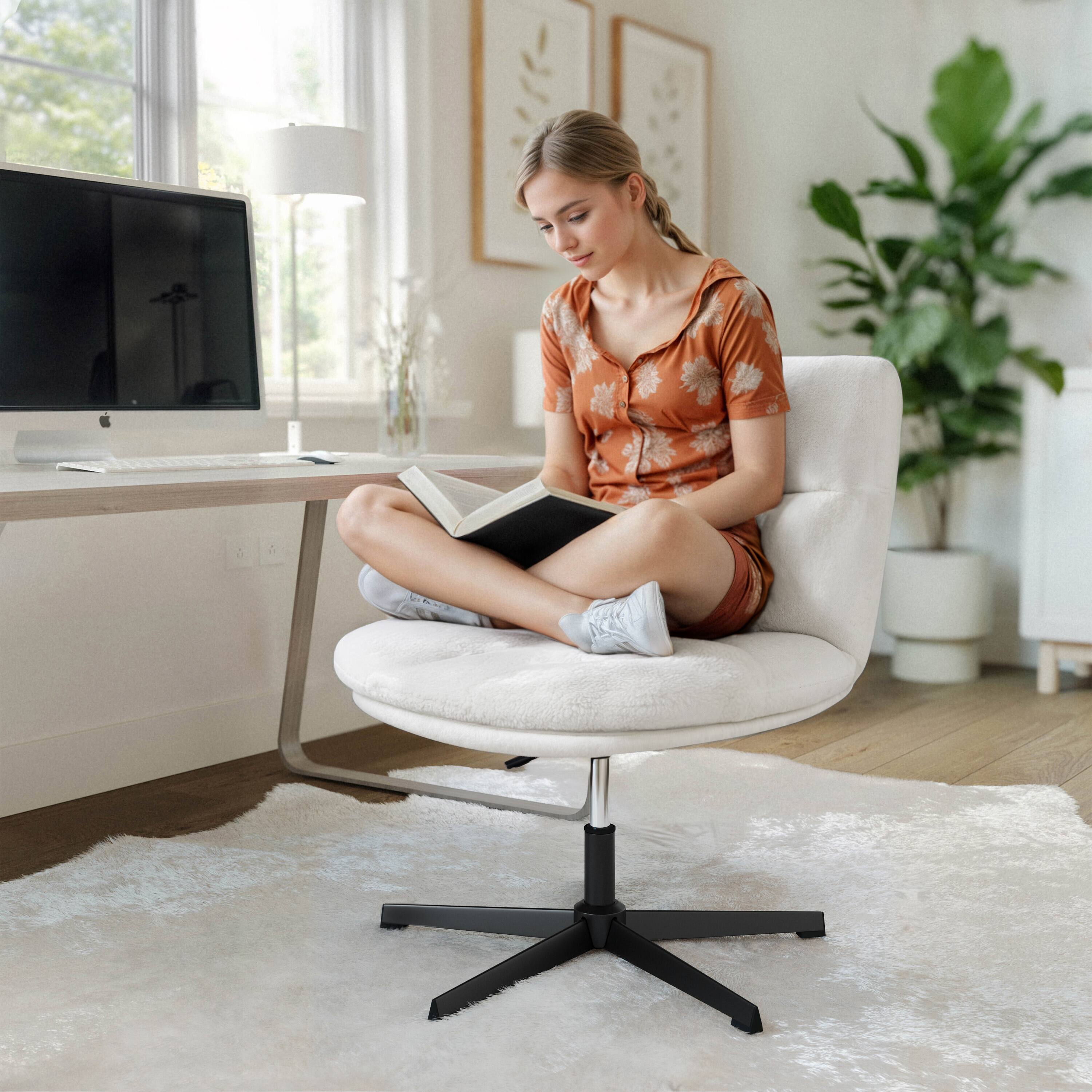 Alt View 2. Flash Furniture - Chloe Commercial Wide Mid-Back Cream Padded Faux Shearling Armless Stationary Task Office Chair with Adjustable Height, - Off-White.