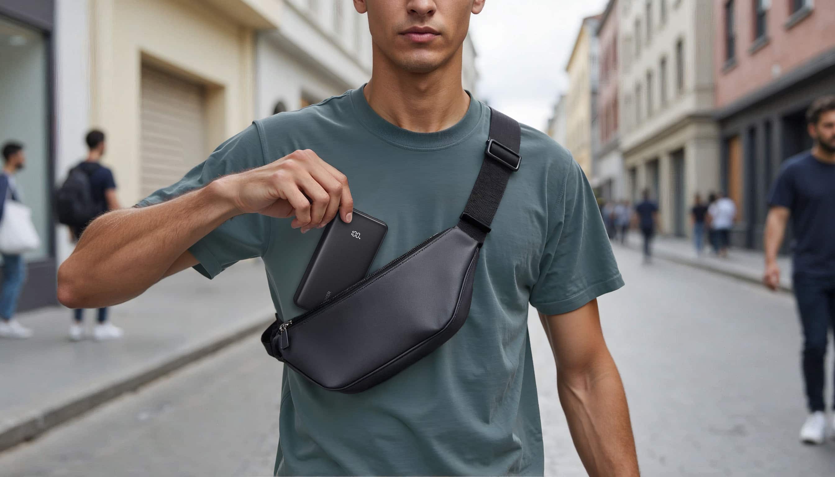 Left. Anker - Anker Zolo Power Bank (20K, 22.5W, Built-In USB-C Cable) - Black.