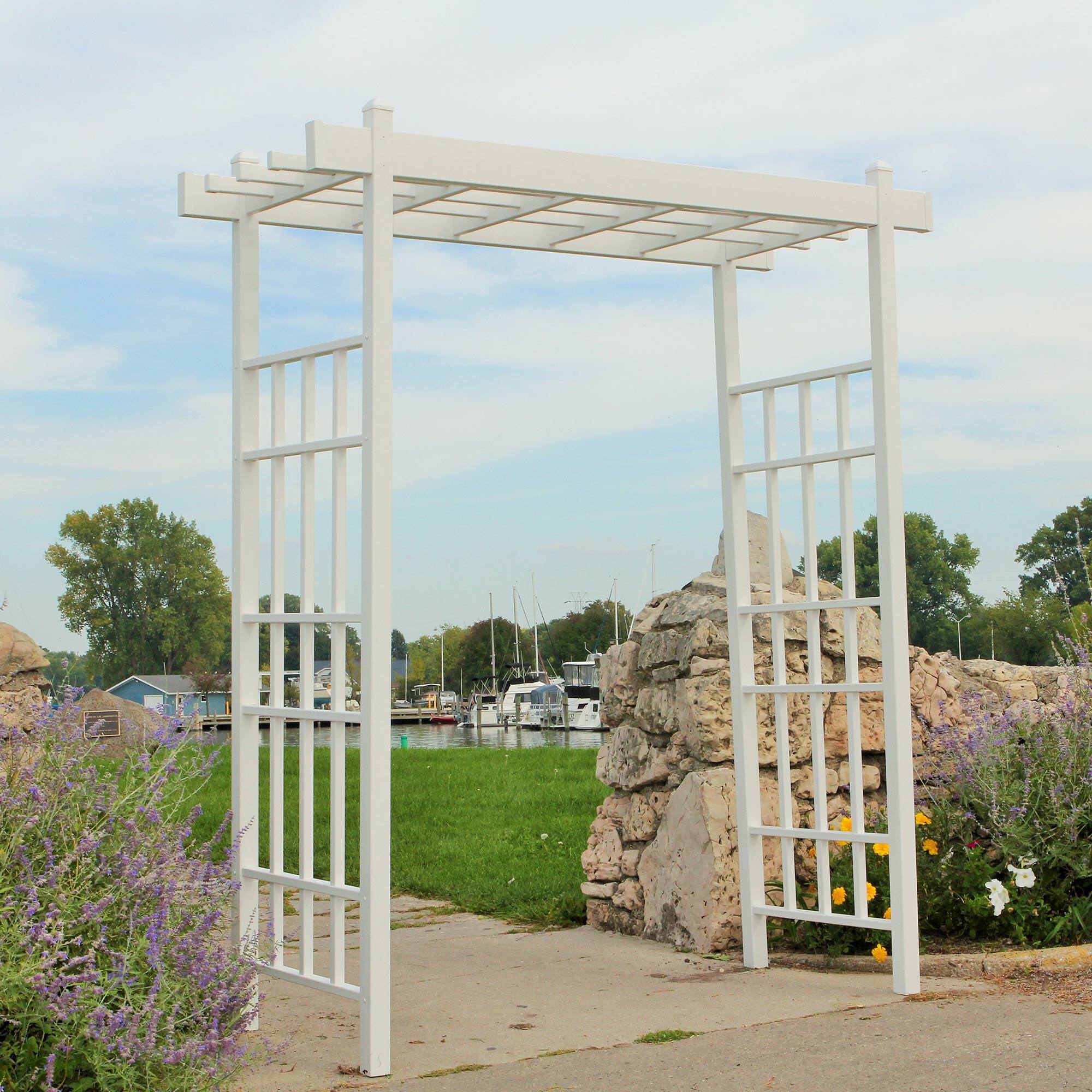 Alt View 4. Dura-Trel - Dura-Trel Bakersfield 28 x 72 x 82 Inch PVC Vinyl Outdoor Garden Patio Arbor - White.