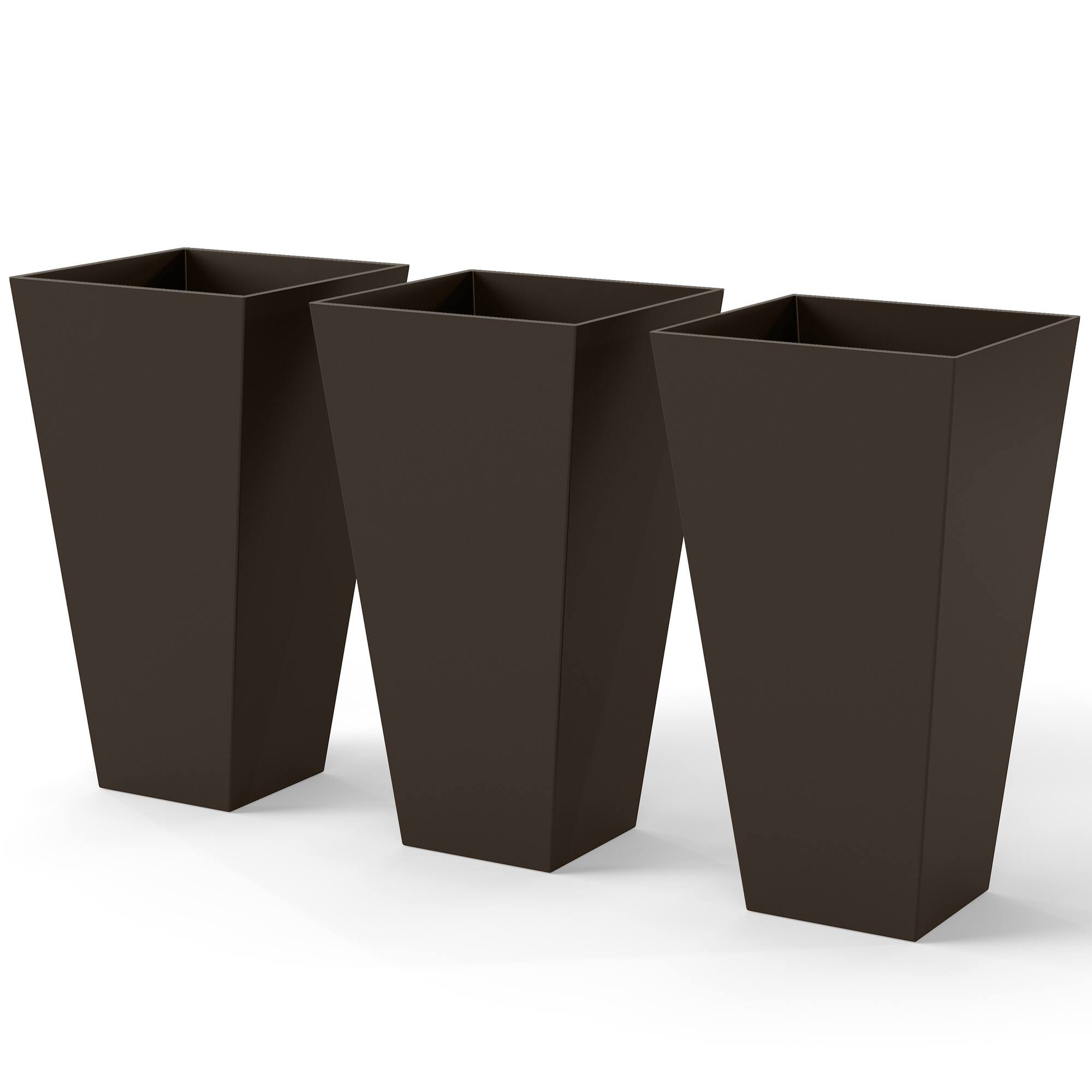 Outsunny - 28" Tall Garden Plastic Flower Pot, Set of 3 - Brown