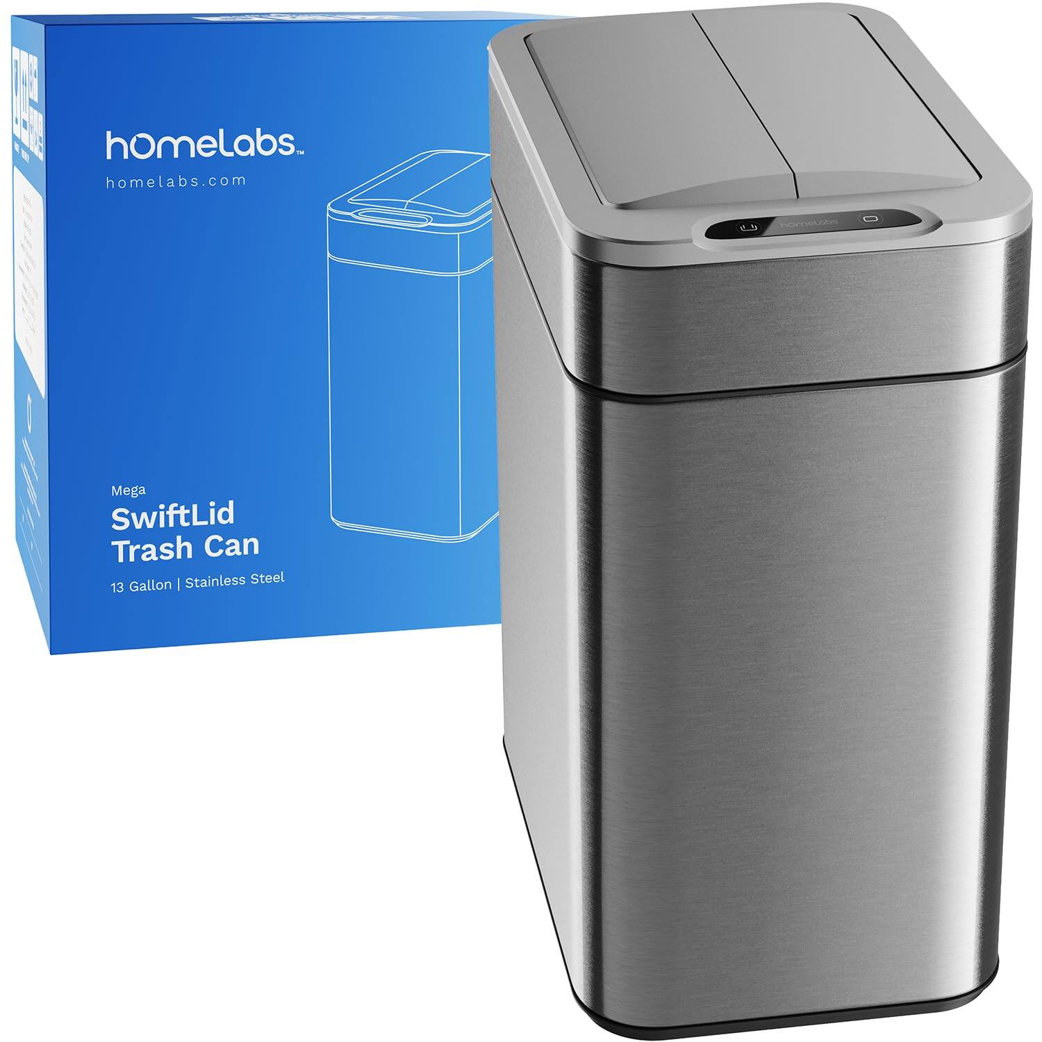 homelabs. homelabs.com Mega SwiftLid Trash Can | Stainless Steel 13 Gallon