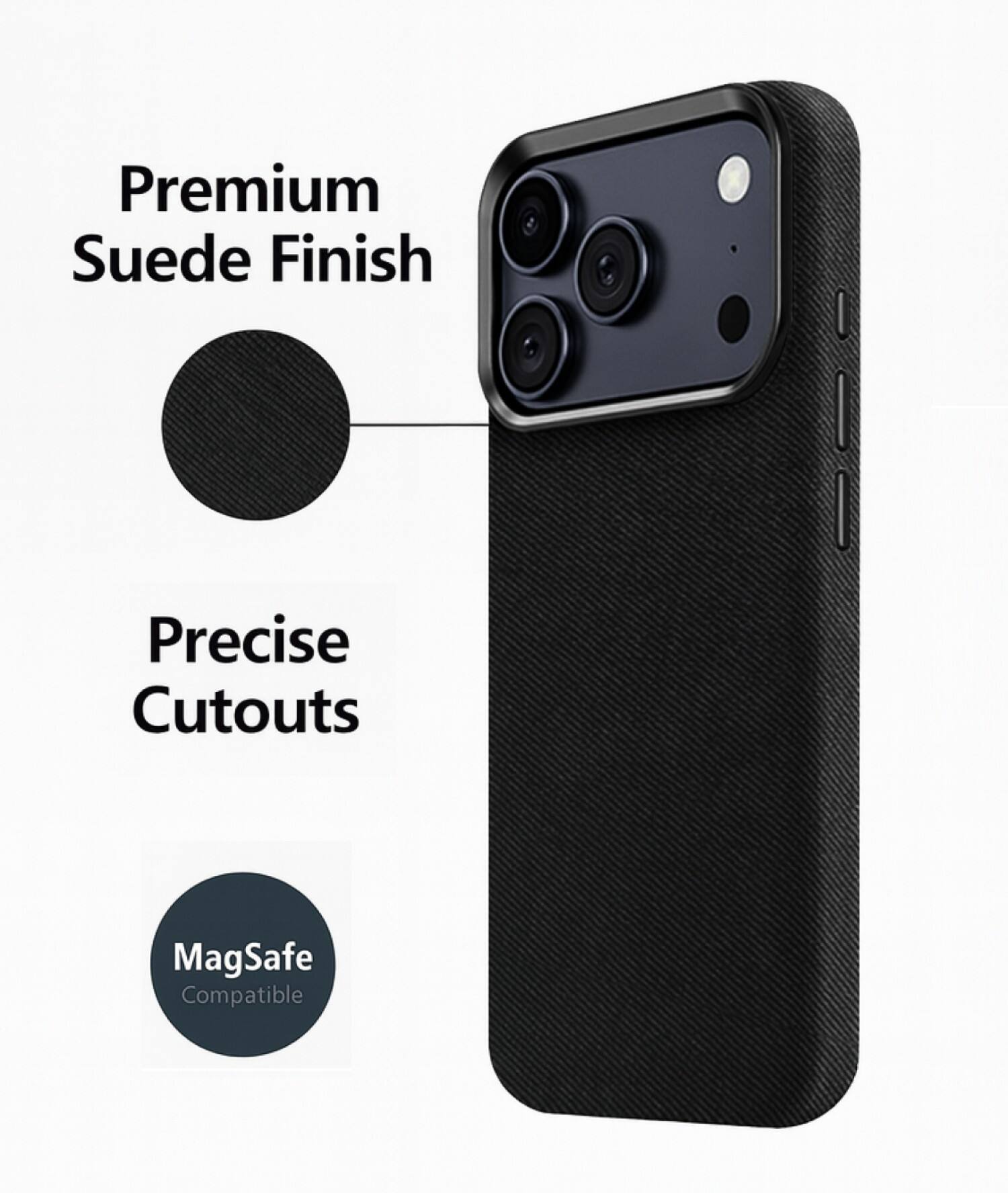 Premium Suede Finish  
Precise Cutouts  
MagSafe Compatible