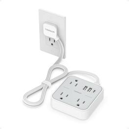 Wikistore - Short Extension Cord 3 FT with 3 Outlets 3 USB Ports Surge Protector Flat Plug Design - White