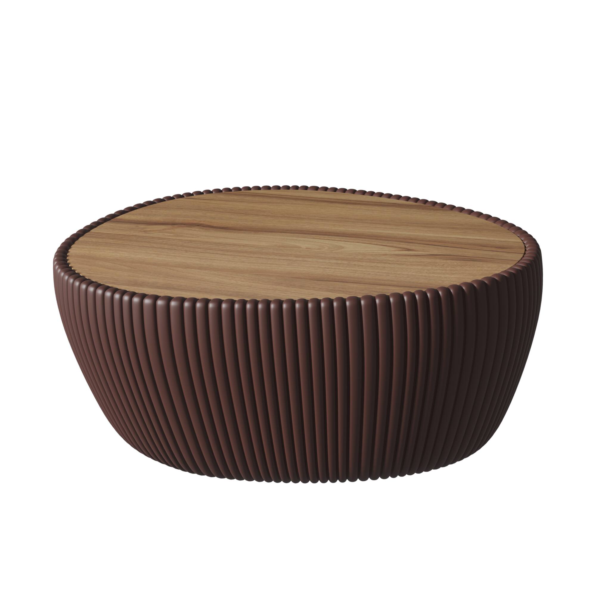 Back. TinyHomie - Light Sintered Stone End Table Cylinder Leather Modern Sofa Table For Living Room - Brown.