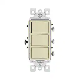 Leviton - Decora 15 amps Single Pole Rocker Triple Combination Switch 1 pk - Ivory