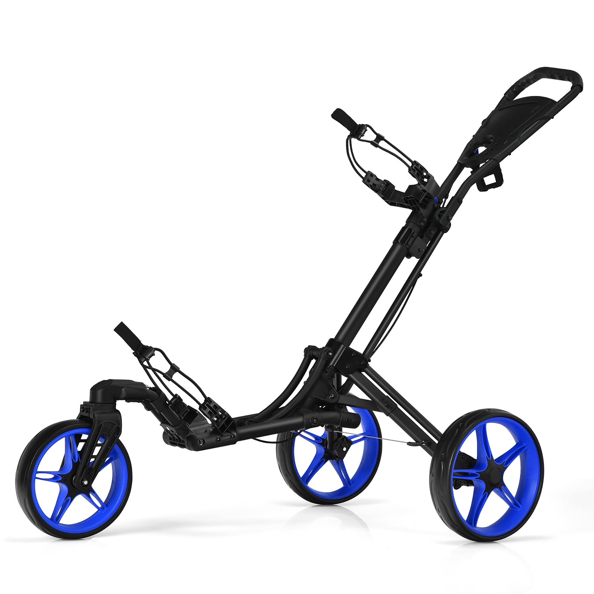 Costway - Folding Golf Push Cart W/Scoreboard Adjustable Handle Swivel Wheel - Blue