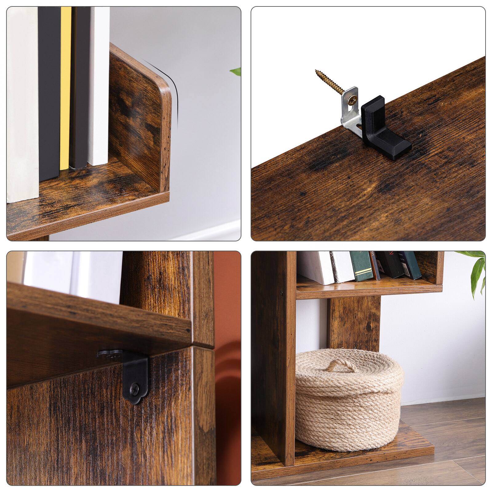 Alt View 2. Songmics Home - Bookcase, Tree-Shaped Bookshelf with 8 Storage Shelves, Rounded Corners - Rustic Brown.