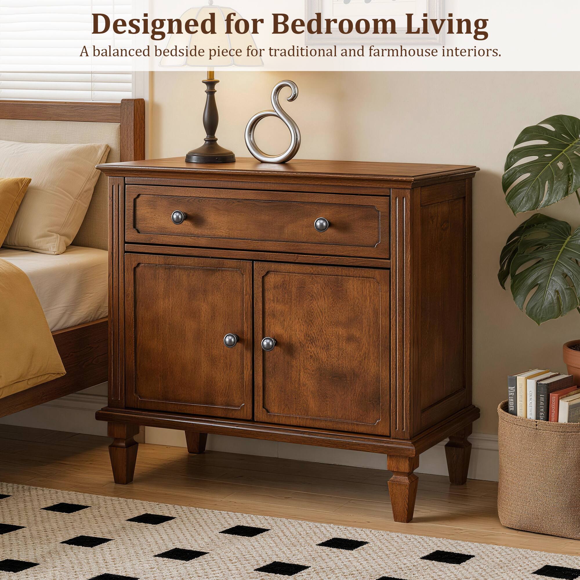 Designed for Bedroom Living  
A balanced bedside piece for traditional and farmhouse interiors.