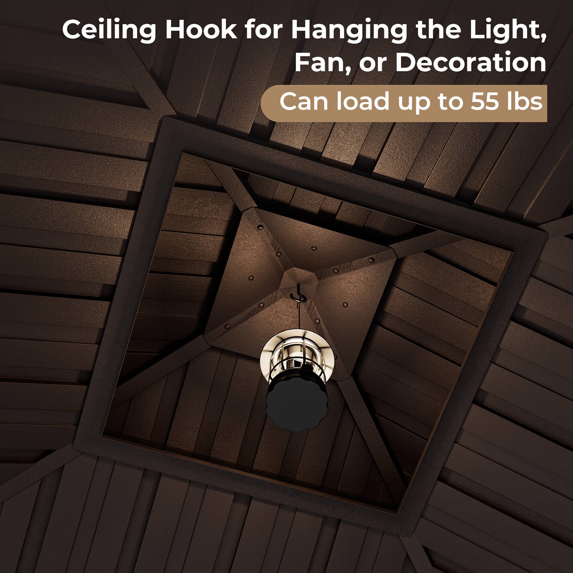 Ceiling Hook for Hanging the Light, Fan, or Decoration  
Can load up to 55 lbs