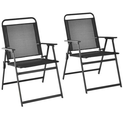 Front. Pefilos - Set of 2/4/6 Outdoor Folding Chairs with Breathable Seat-Set of 2, Outdoor Stackable Dining Chairs for All Weather - Black.