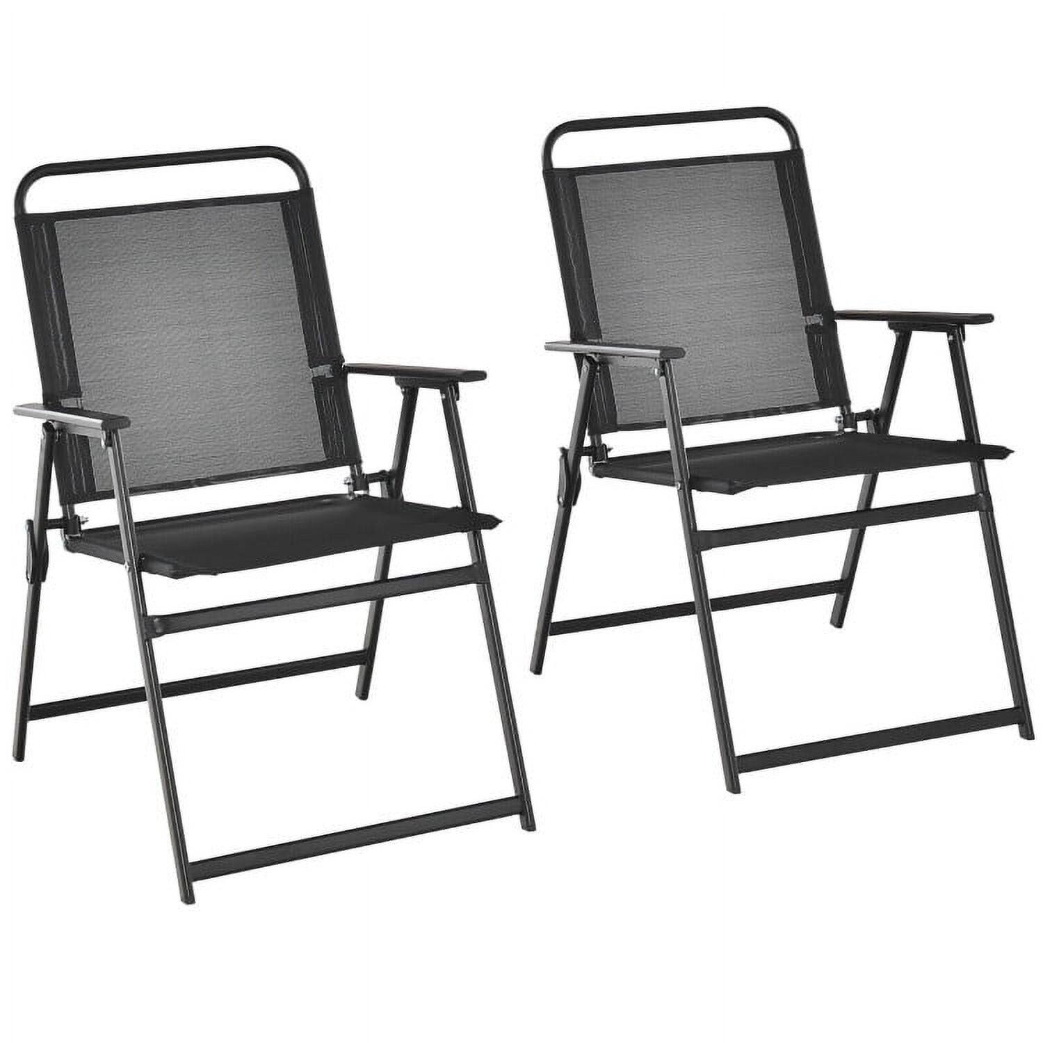 Front. Pefilos - Set of 2/4/6 Outdoor Folding Chairs with Breathable Seat-Set of 2, Outdoor Stackable Dining Chairs for All Weather - Black.