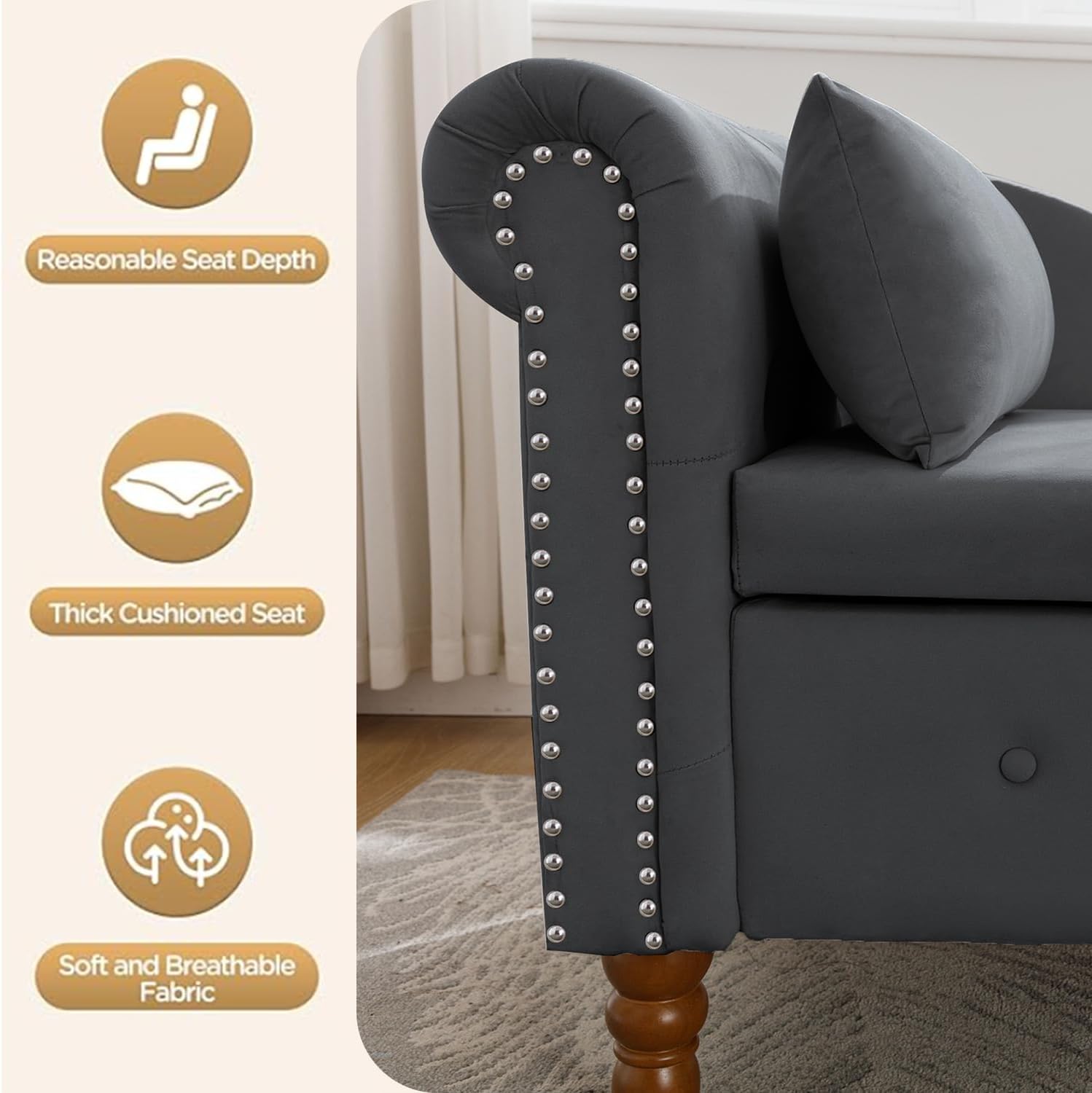 Reasonable Seat Depth  
Thick Cushioned Seat  
Soft and Breathable Fabric