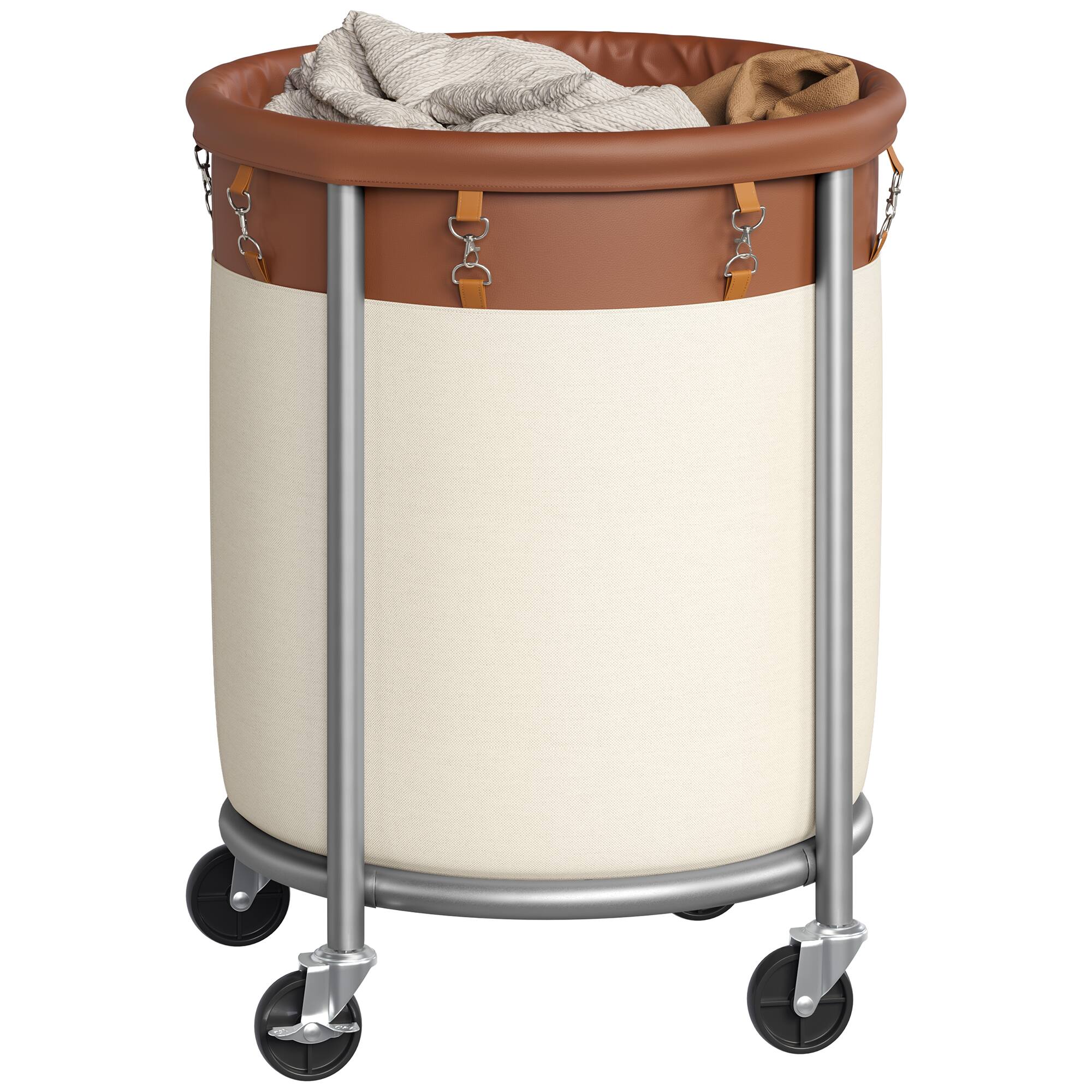 Front. Songmics Home - 29-Gallon (110 L) Laundry Basket with Wheels - Brown and White.