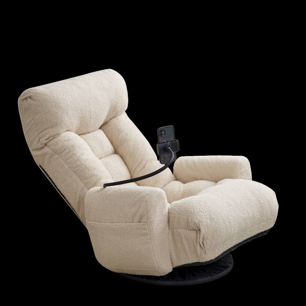 Alt View 4. Loheer - Loheer Adjustable Lounge Chair 360 Degree Rotatable Lazy Sofa Chair with Phone Holder for Living Room Gaming White - White.