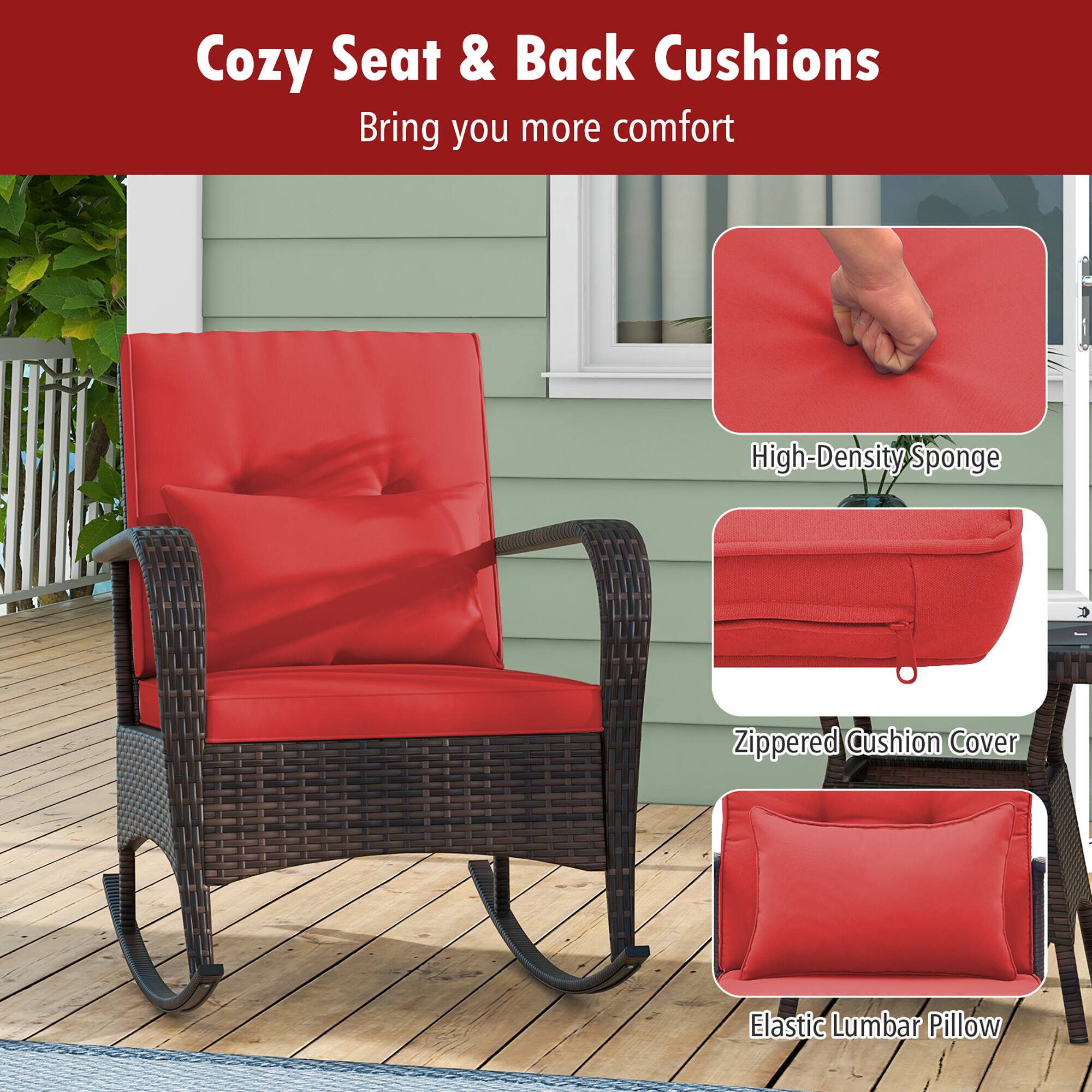 Cozy Seat & Back Cushions  
Bring you more comfort  

- High-Density Sponge  
- Zippered Cushion Cover  
- Elastic Lumbar Pillow