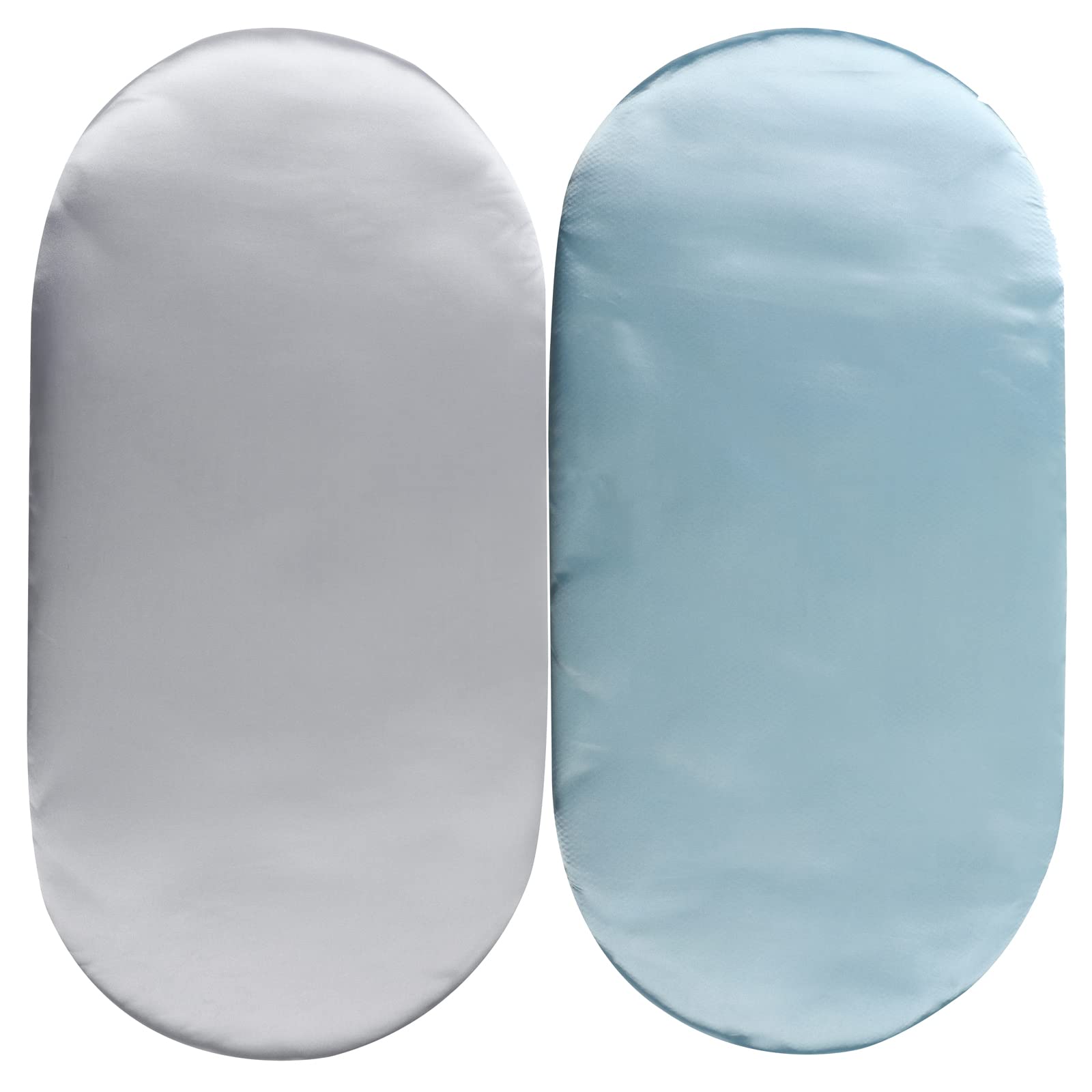 Front. MAGICAL RUBS - Satin Bassinet Sheet Set 2 Pack Ultra Soft Silk Fit For Rectangle Hourglass Oval Mattress Protect Hair And Skin Cradl... - 2pack Lt Grey & Lt Blue.