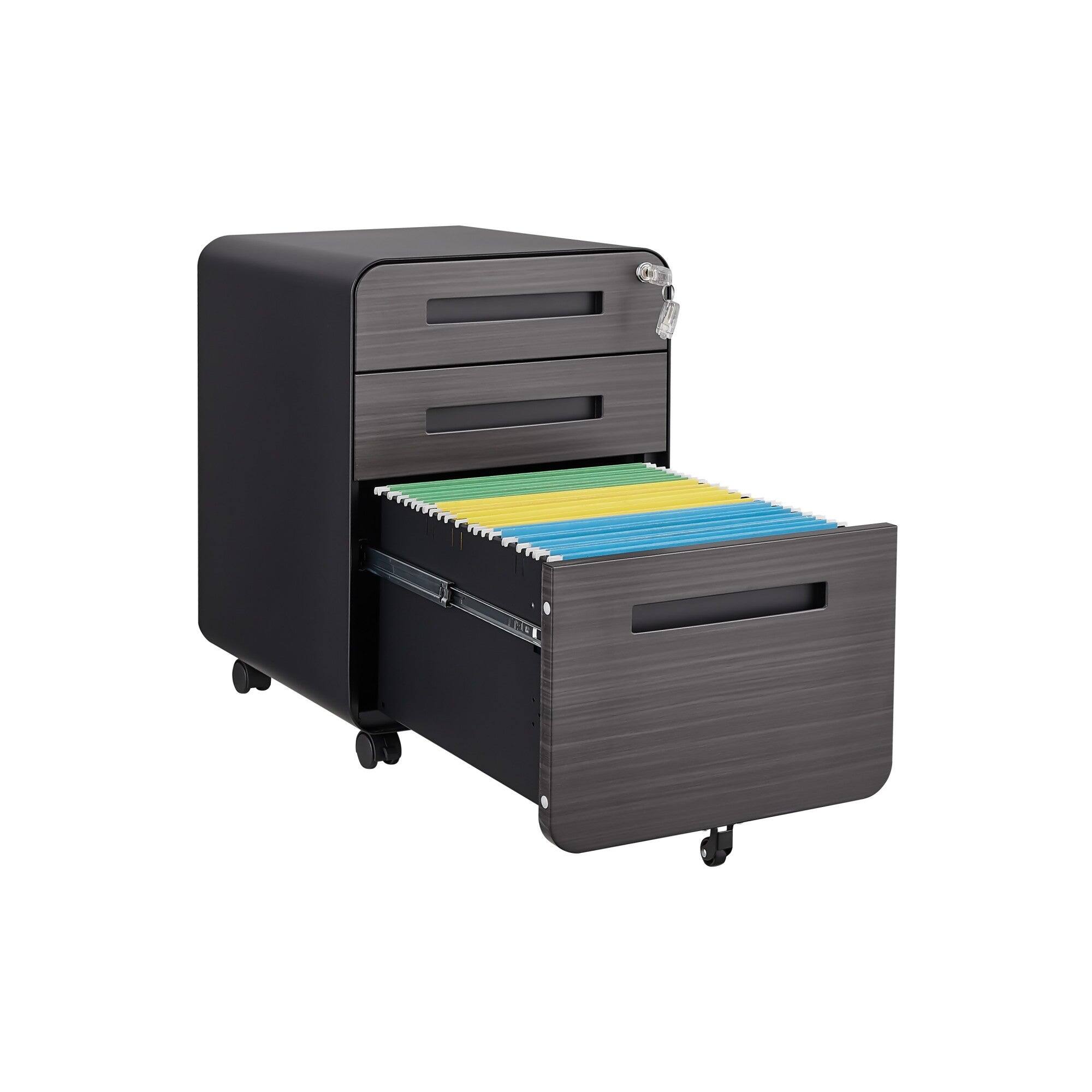 Alt View 1. Boyel Living - 3 Drawer Mobile File Cabinet Under Desk Office Versatile Storage Cabinet - Brown black.